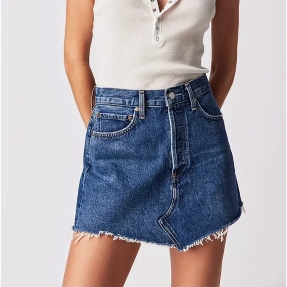Agolde Womens Organic Cotton Parker Angled Mini‎ Skirt Size 32 Blue Dark Wash